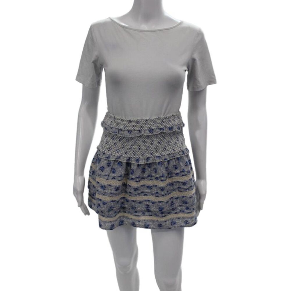 Love Sam Womens Cotton Smocked Waist Floral Print Mini Skirt Blue Size XS